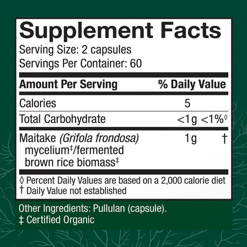 maitake capsules 120ct host defense supplement facts