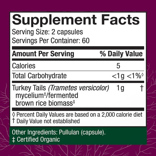 turkey tail 120ct capsules host defense supplement facts