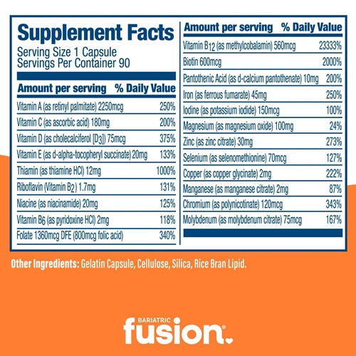 Multivitamin Capsule One PER Day with 45 mg Iron Bariatric Fusion supplement facts