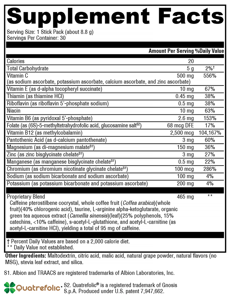 ATP Ignite Mixed Berry (Xymogen) Supplement Facts