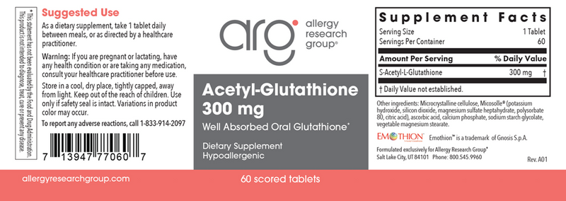 acetyl-glutathione 300 mg allergy research group label