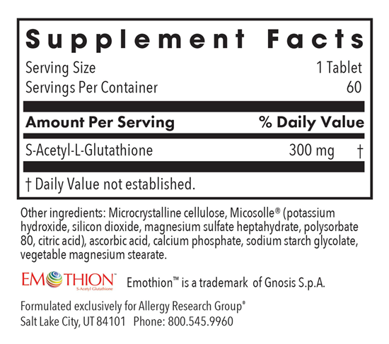 acetyl-glutathione 300 mg allergy research group supplement facts