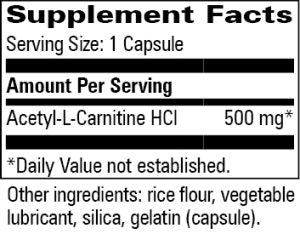 Acetyl-L-Carnitine 500 mg Progressive Labs supplement facts