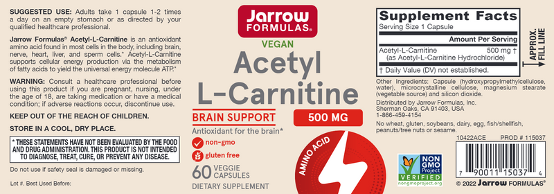 Acetyl L-Carnitine Jarrow Formulas label