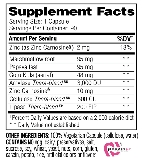 Acid Calm 90 Capsules - Enzyme Science supplement facts