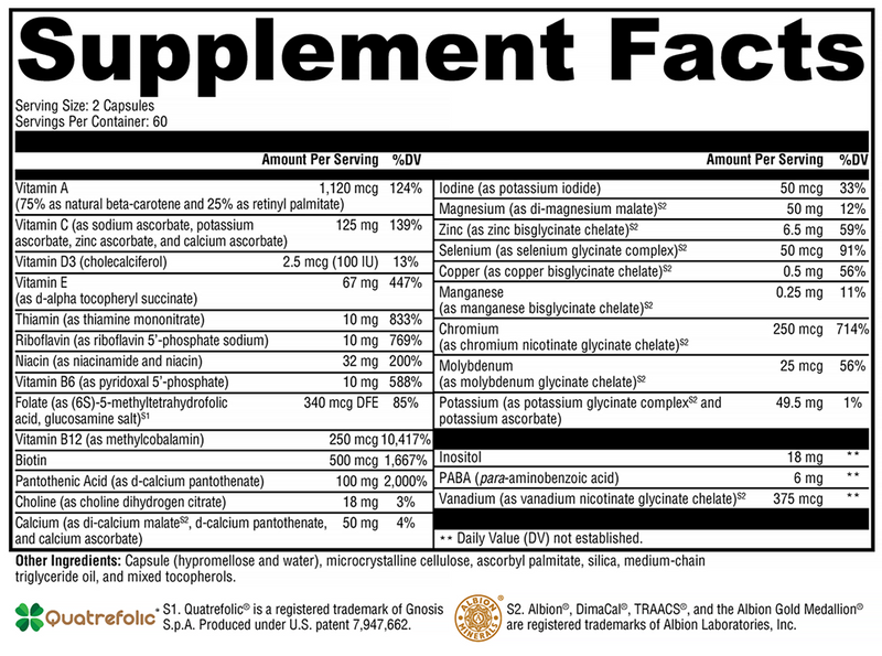 ActivNutrients without Iron (Xymogen) Supplement Facts