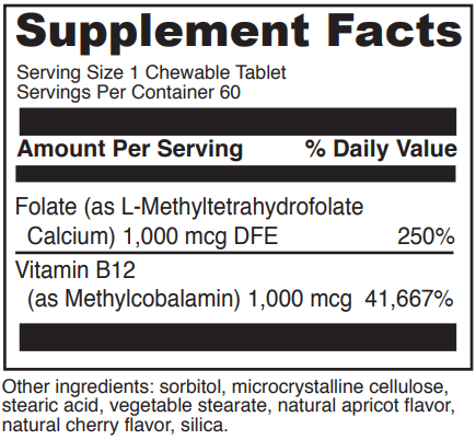 active folate b12 chewable davinci labs supplement facts