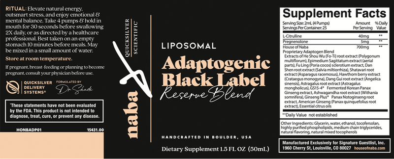 Adaptogenic Black Label Quicksilver Scientific Label