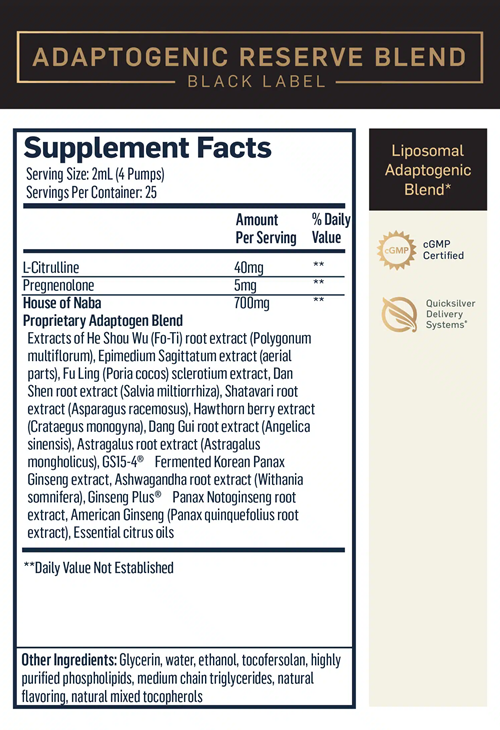 Adaptogenic Black Label Quicksilver Scientific supplement facts