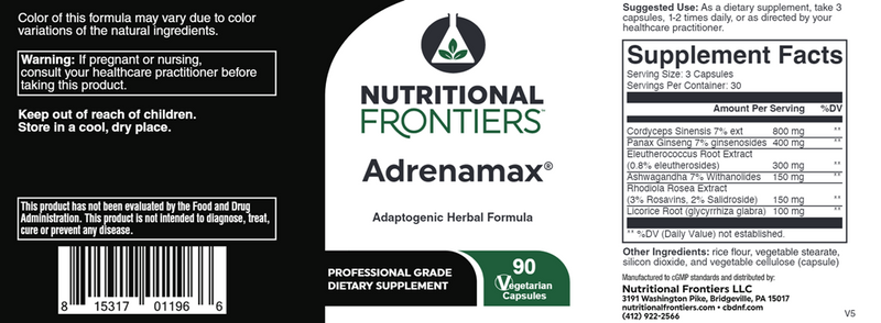 AdrenaMax Nutritional Frontiers Label