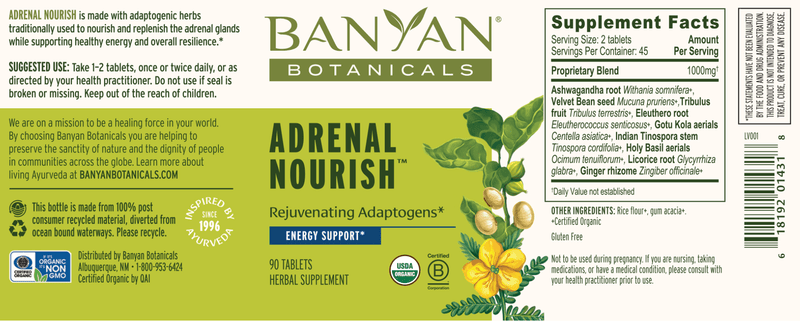 Adrenal Nourish Organic (Banyan Botanicals) label