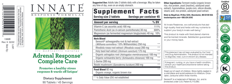 Adrenal Response Complete Care Innate Response Label