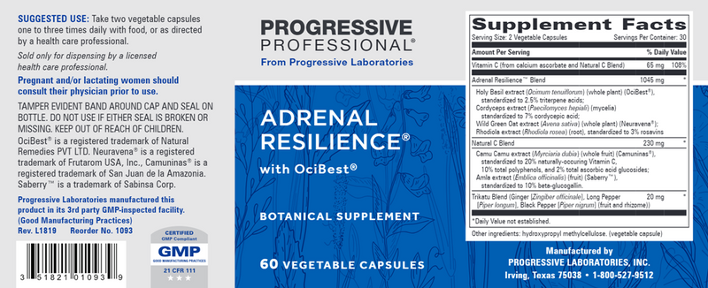 Adrenal Resilience Progressive Labs label