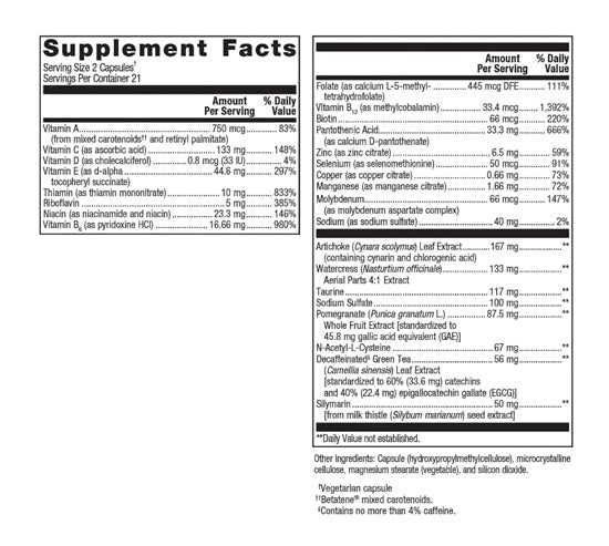 AdvaClear 42 Caps (Metagenics) Supplement Facts