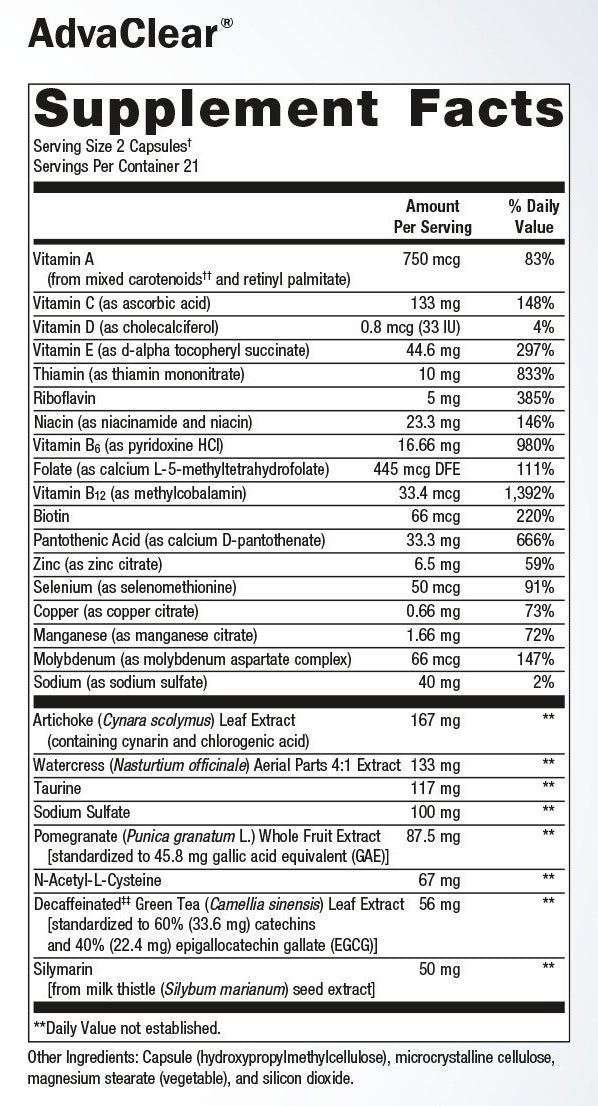 advaclear metagenics supplement facts