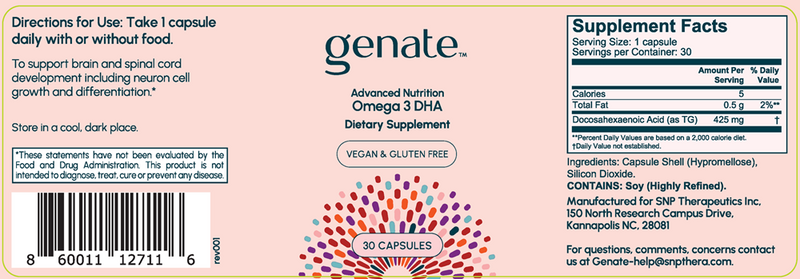 Advanced Nutrition Omega 3 DHA Genate Label