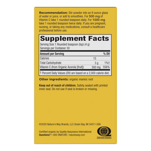 alive! organic vitamin c powder nature's way supplement facts