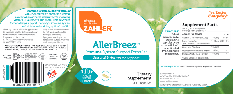 AllerBreez (Advanced Nutrition by Zahler) 90ct Label