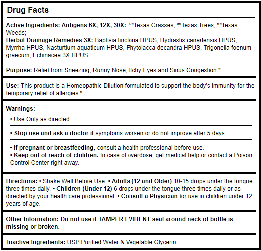 Allergena TX Cedar Fever Progena Drug Facts