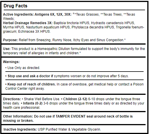 Allergena Texas Trees KIDS Progena Drug Facts