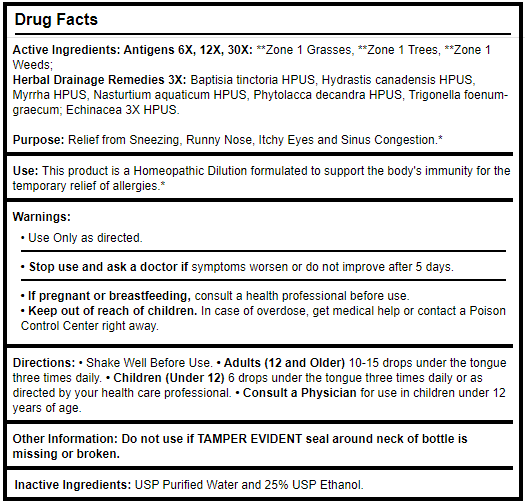 Allergena Zone 1 1oz Progena Drug Facts