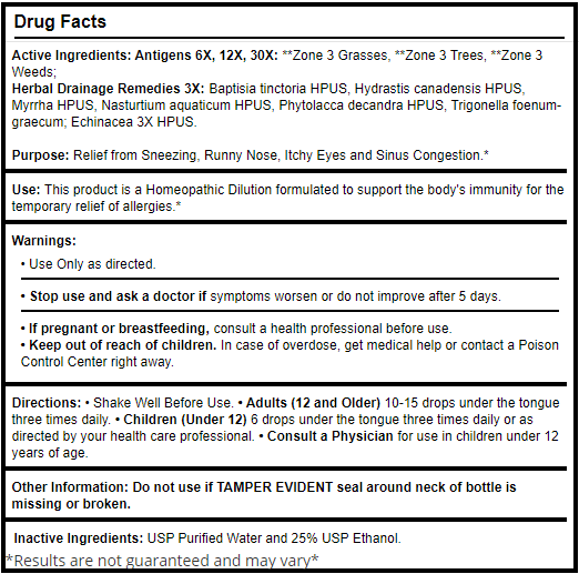 Allergena Zone 3 Progena Drug Facts