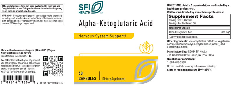 alpha ketoglutaric acid sfi health label