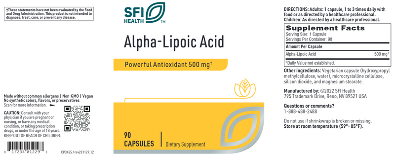 alpha lipoic acid 500 mg sfi health label