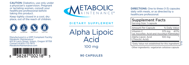 Alpha Lipoic Acid 100 mg (Metabolic Maintenance) label