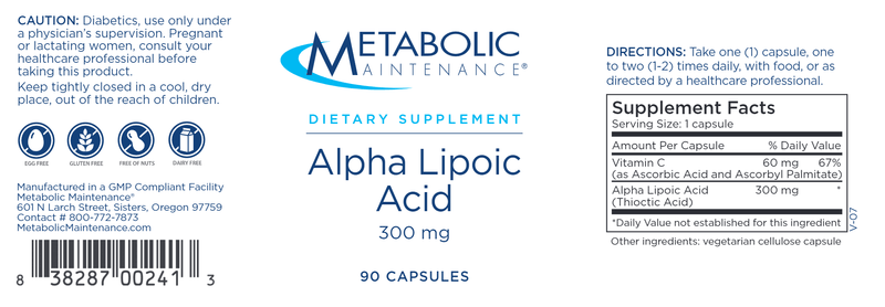 Alpha Lipoic Acid 300mg (Metabolic Maintenance) label