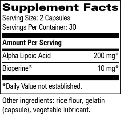 Alpha Lipoic Acid Progressive Labs supplement facts