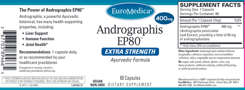 Andrographis EP80 Ex Strength (Euromedica) Label