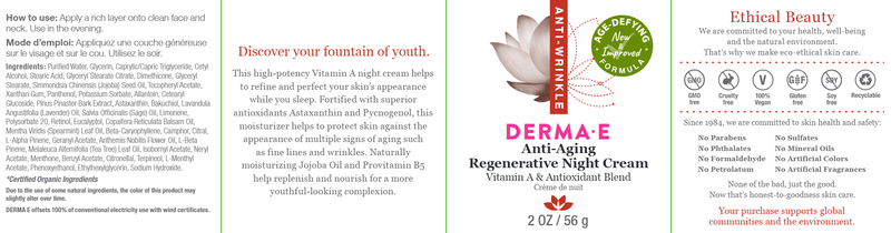 Anti Aging Regenerative Night Cream (DermaE) label