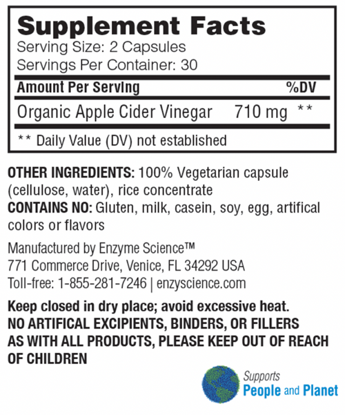 Apple Cider Vinegar Capsules - Enzyme Science supplement facts