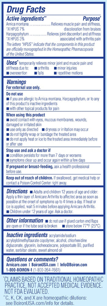 arnicare arthritis cream boiron drug facts