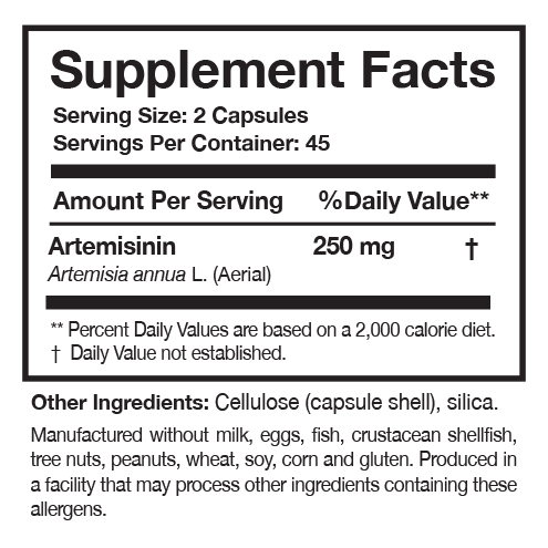 Artemisinin Solo Researched Nutritionals supplement facts