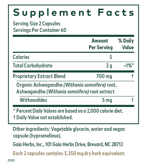 Ashwagandha 700 (Gaia Herbs Professional Solutions) supplement facts