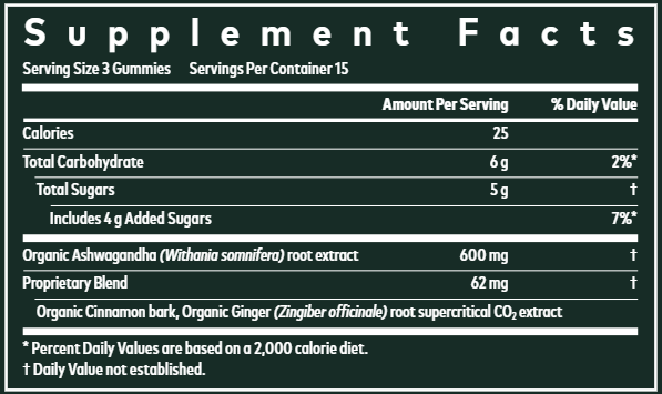 Ashwagandha Gummies 45ct Gaia Herbs supplement facts