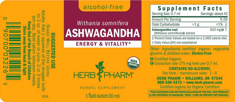 ashwagandha alcohol-free herb pharm label