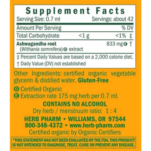 ashwagandha alcohol-free herb pharm supplement facts