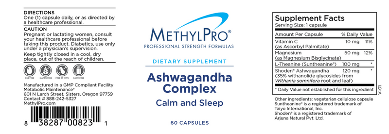 ashwagandha complex methylpro label