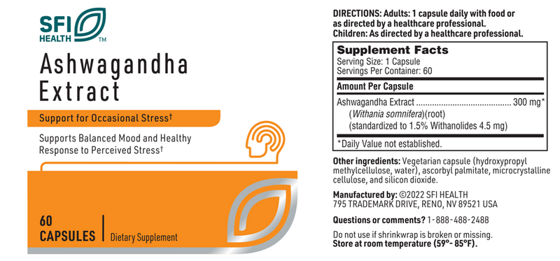 ashwagandha extract sfi health label