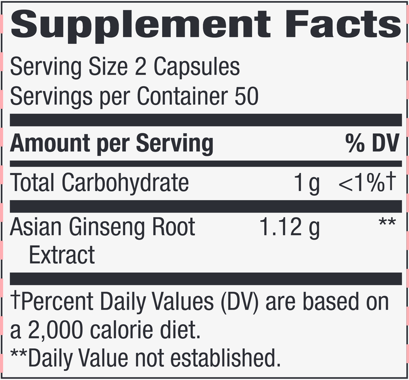 Asian Ginseng veg capsules (Nature's Way) 100ct Supplement Facts