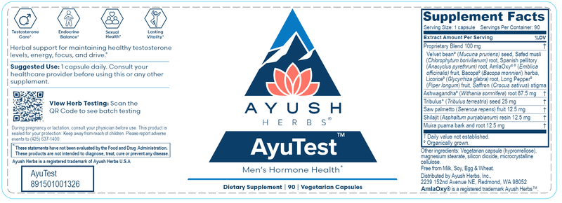 Ayu-Test Male Support (Ayush Herbs) label