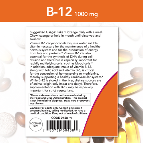 B-12 1000 mcg 250 Lozenges (NOW) Label