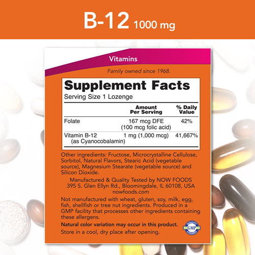 B-12 1000 mcg 250 Lozenges (NOW) supplement facts