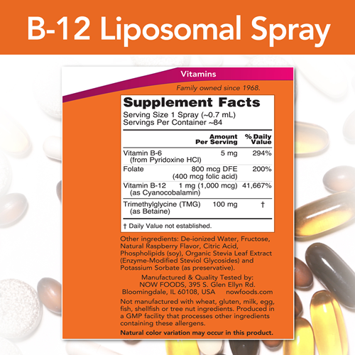 B-12 Liposomal Spray 1000 mcg (NOW) supplement facts