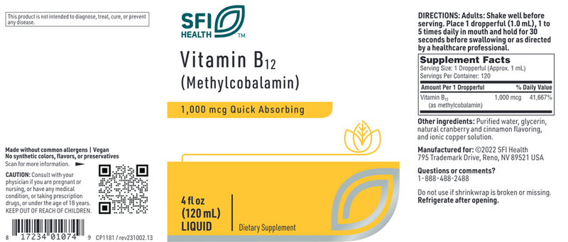 b12 liquid methylcobalamin sfi health label