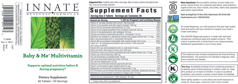 Baby & Me Multivitamin Innate Response Label