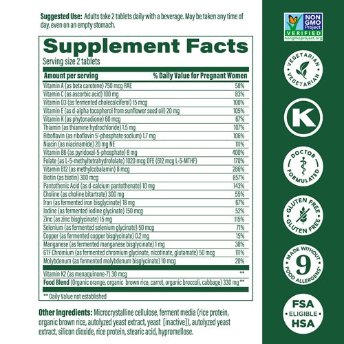 baby & me 2 prenatal multi megafood supplement facts